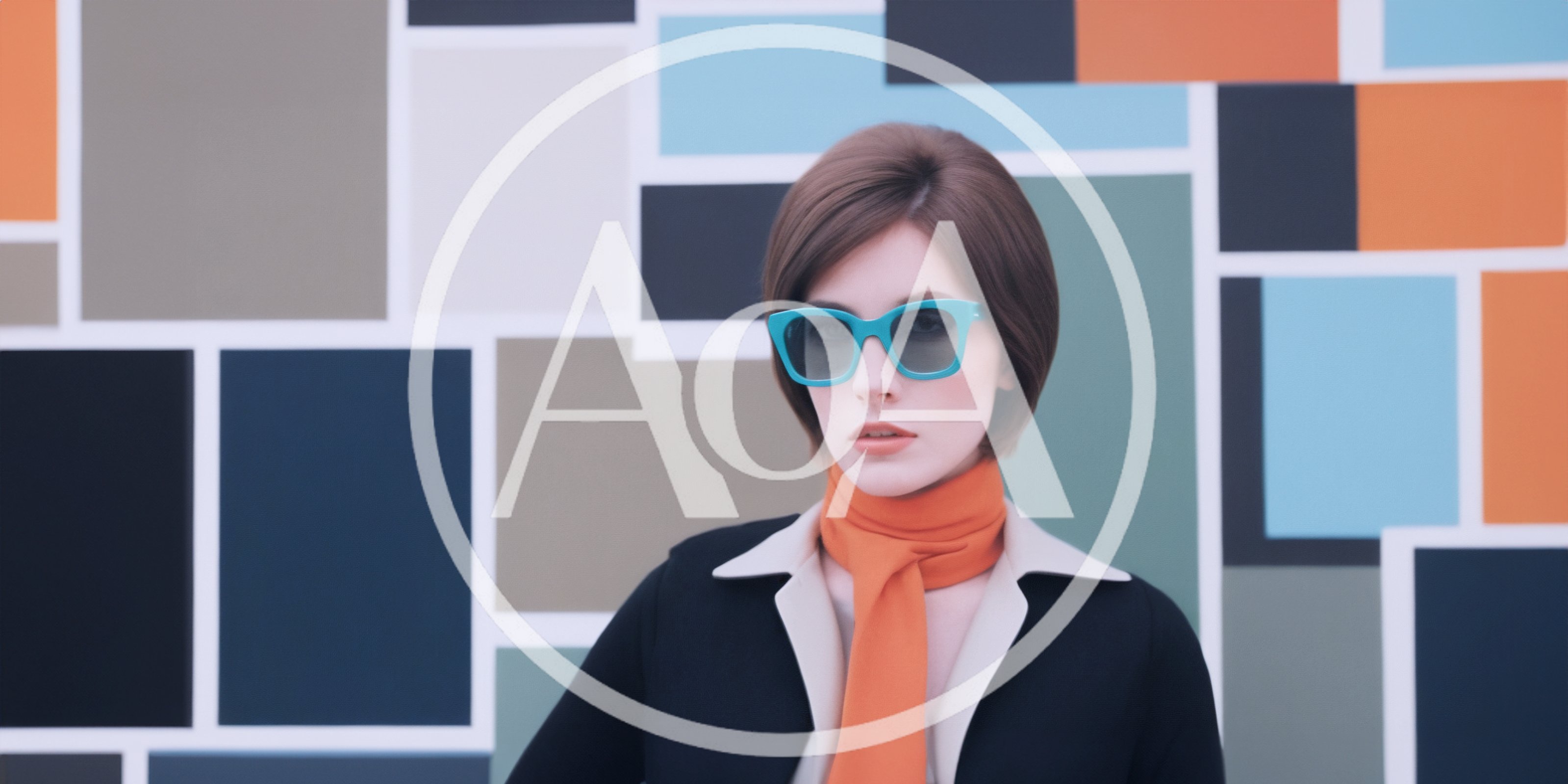 Stylish Woman Wearing Turquoise Sunglasses and Orange Scarf