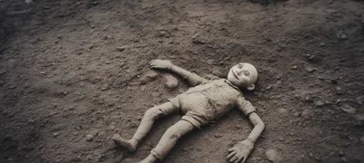 Creepy Doll Lying On Dusty Ground