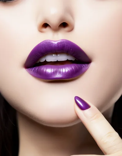 Close Up Of Woman With Vibrant Purple Lipstick