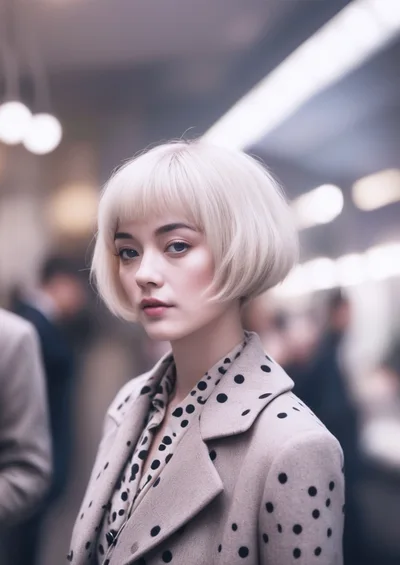 Portrait Of A Young Woman With Blonde Bob Haircut