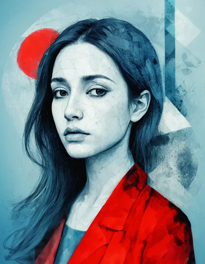 Digital Portrait Of A Young Woman In Red Blazer