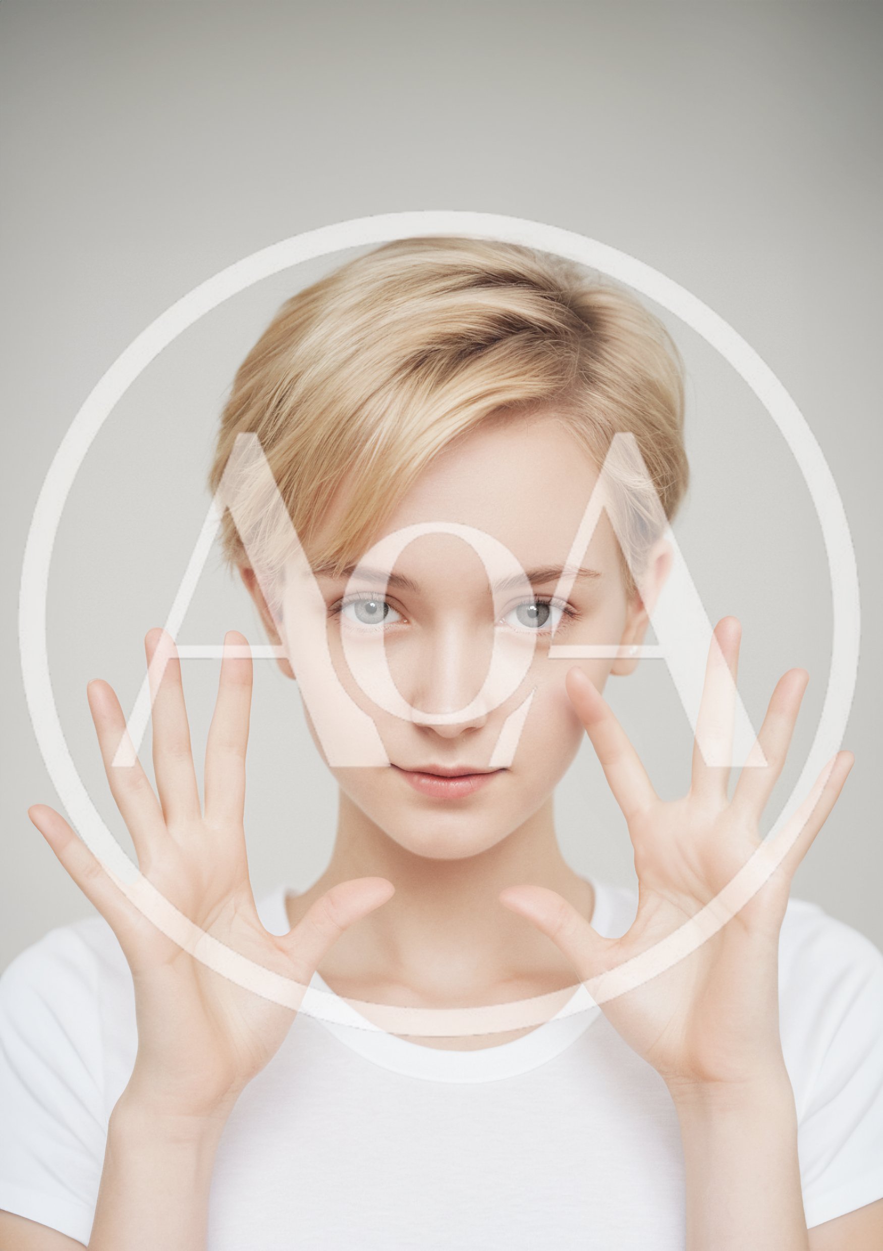 Young Woman With Short Blonde Hair Showing Open Palms