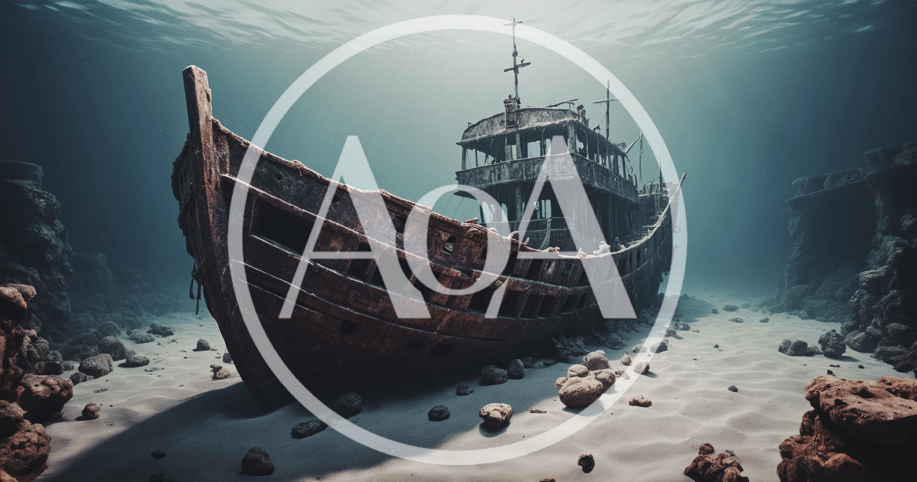 Sunken Wooden Shipwreck Resting On The Ocean Floor