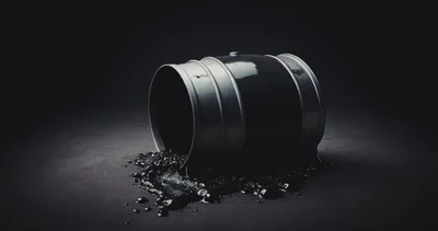 Leaking Metal Oil Barrel On Dark Concrete Floor