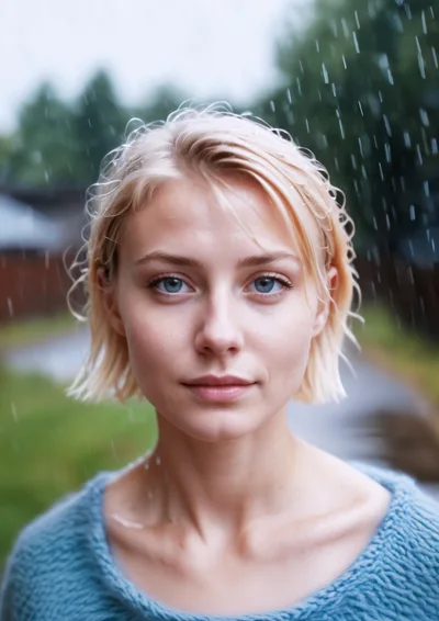 Portrait Of A Young Woman Standing In The Rain