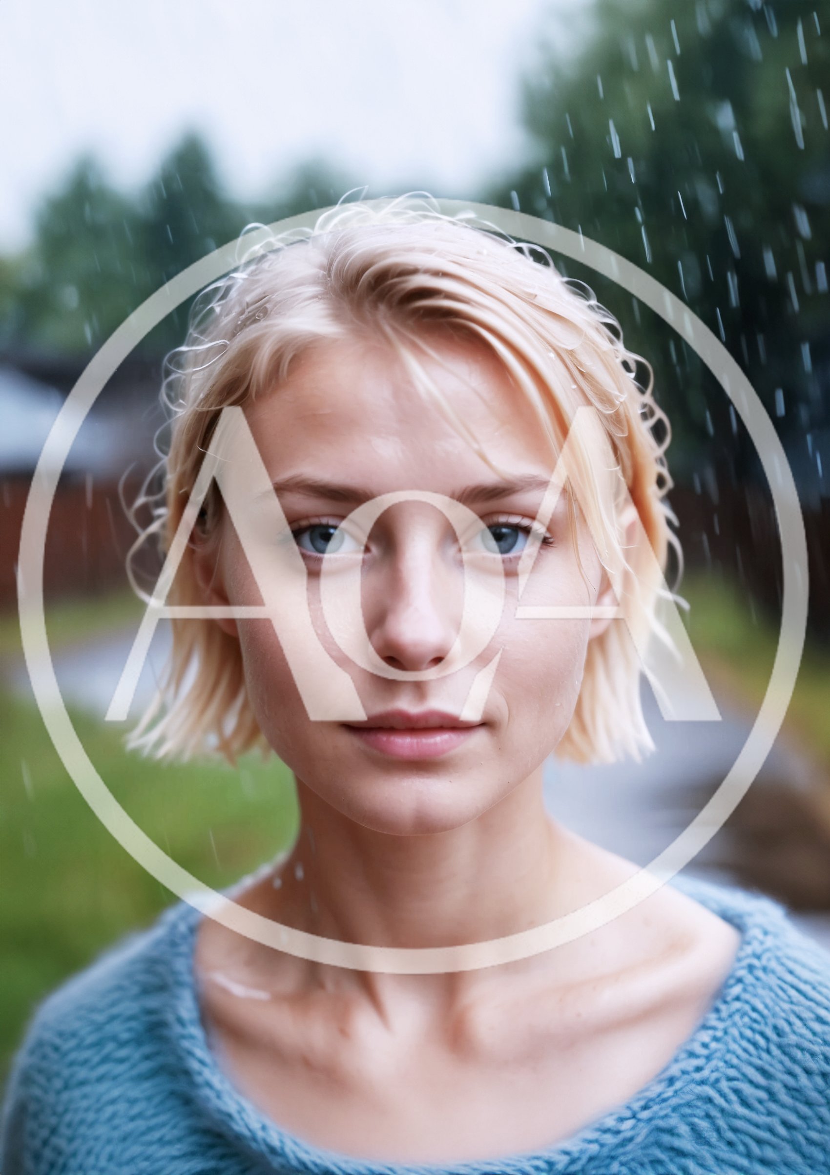 Portrait Of A Young Woman Standing In The Rain
