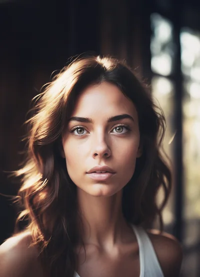 Portrait Of A Young Woman With Wavy Brown Hair