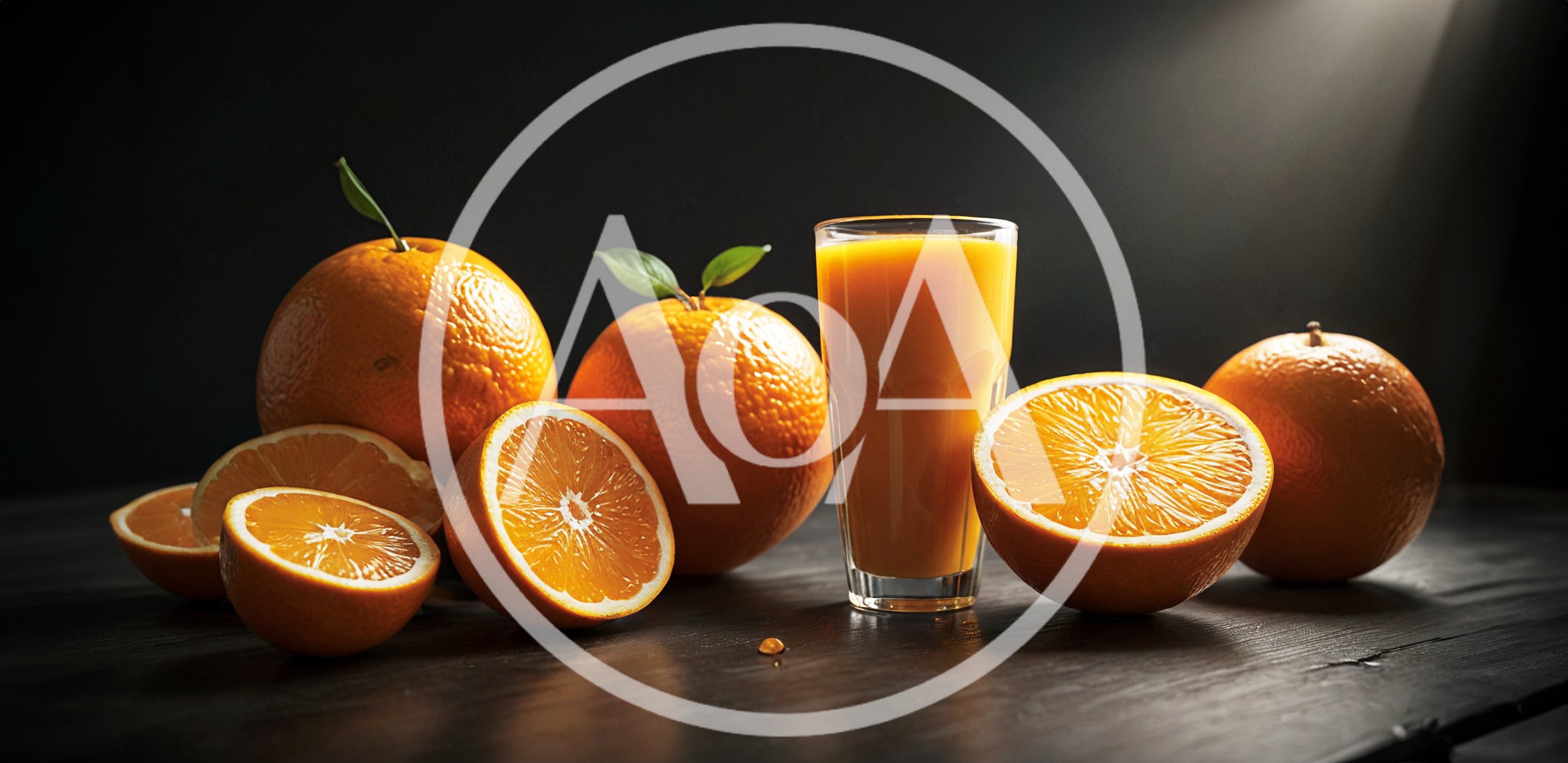 Fresh Oranges And A Glass Of Orange Juice