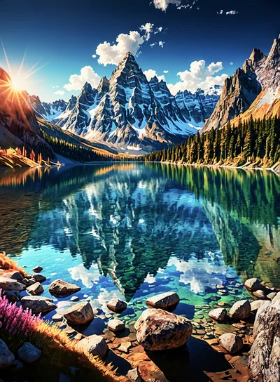 Majestic Mountain Lake Landscape At Sunrise