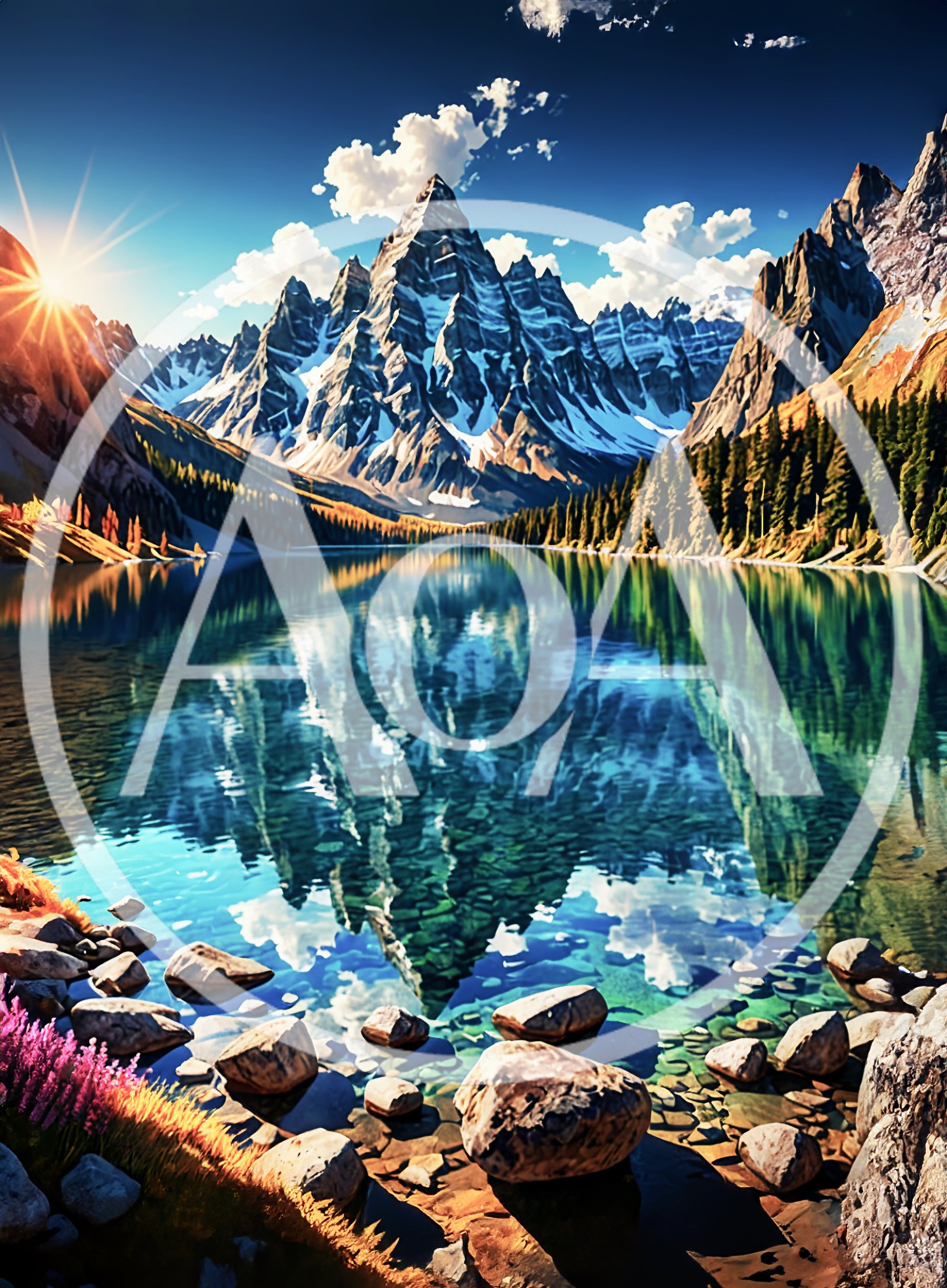 Majestic Mountain Lake Landscape At Sunrise
