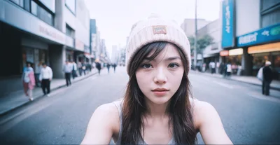 Young Woman Wearing A Beanie On A City Street
