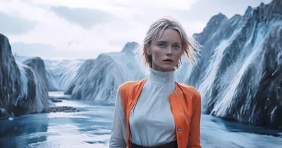Blonde Woman Standing In A Glacial Landscape