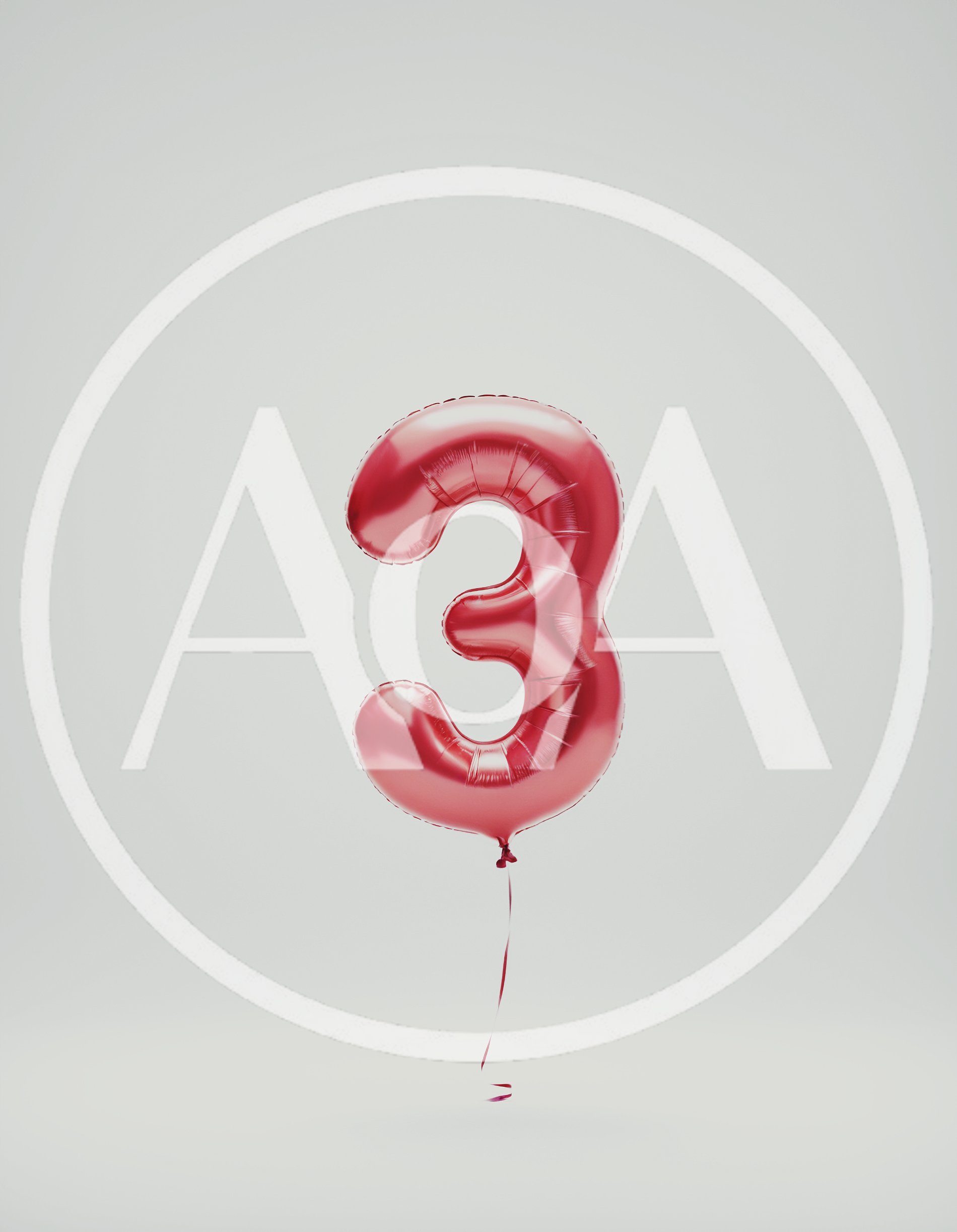 Red Number Three Balloon Floating Against A Neutral Background