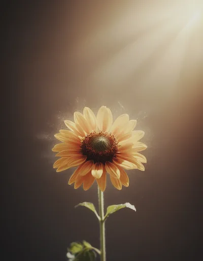 Single Sunflower Bloom With Floating Pollen Particles