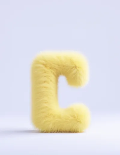 Yellow Furry Letter C On White Background