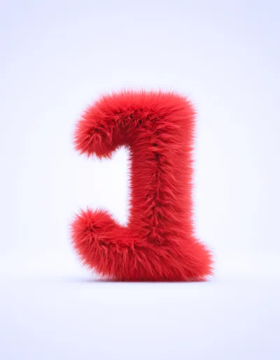 Red Furry Letter J 3D Render