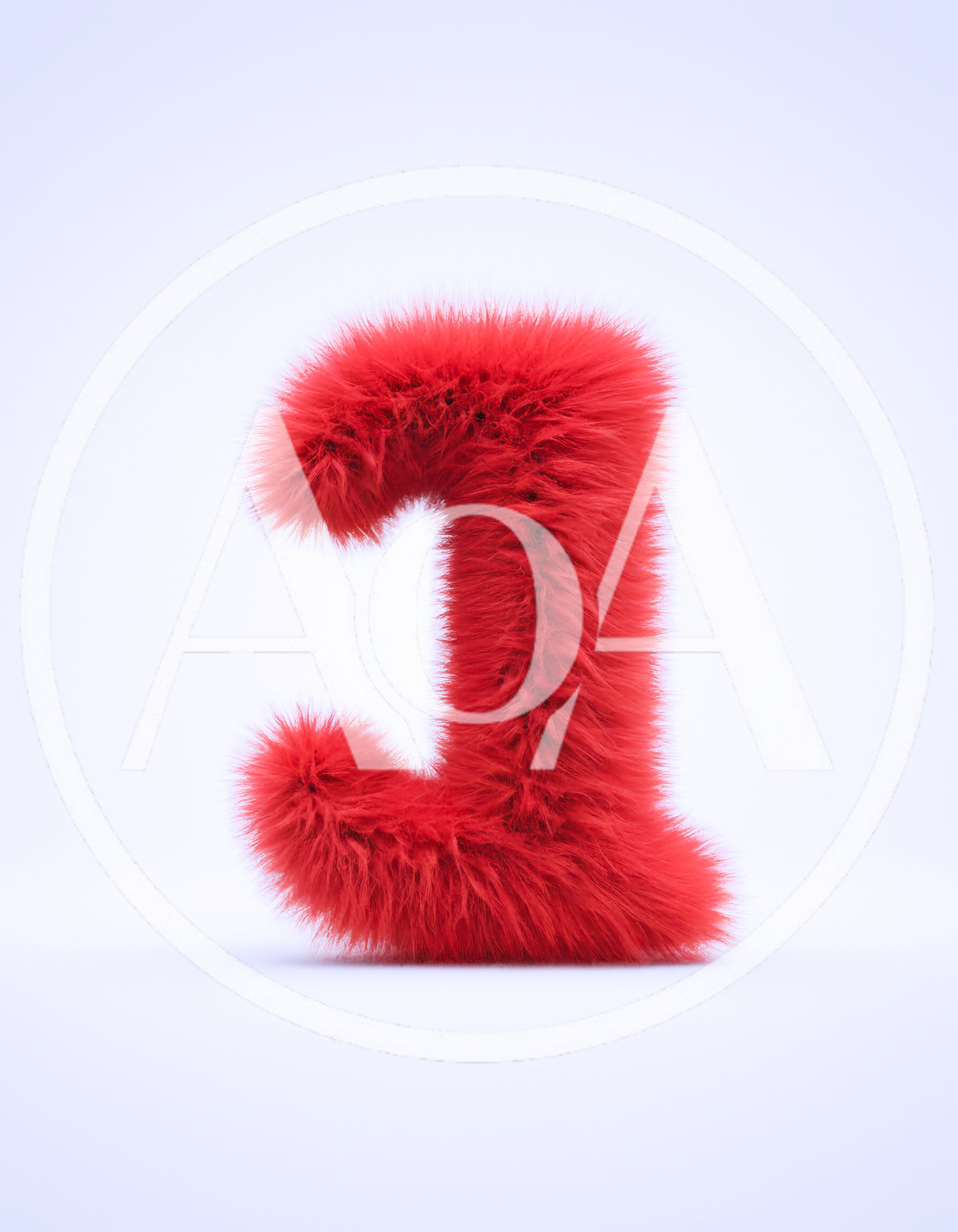 Red Furry Letter J 3D Render