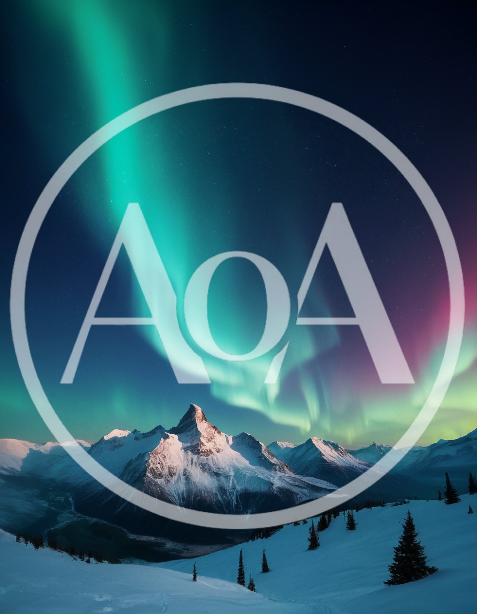 Majestic Snow Covered Mountain Peak Under Vibrant Aurora Borealis