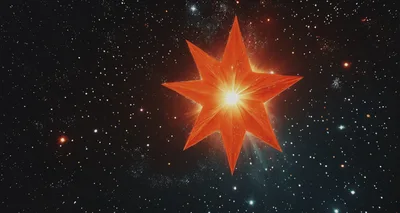Glowing Eight Pointed Red Star In Deep Space