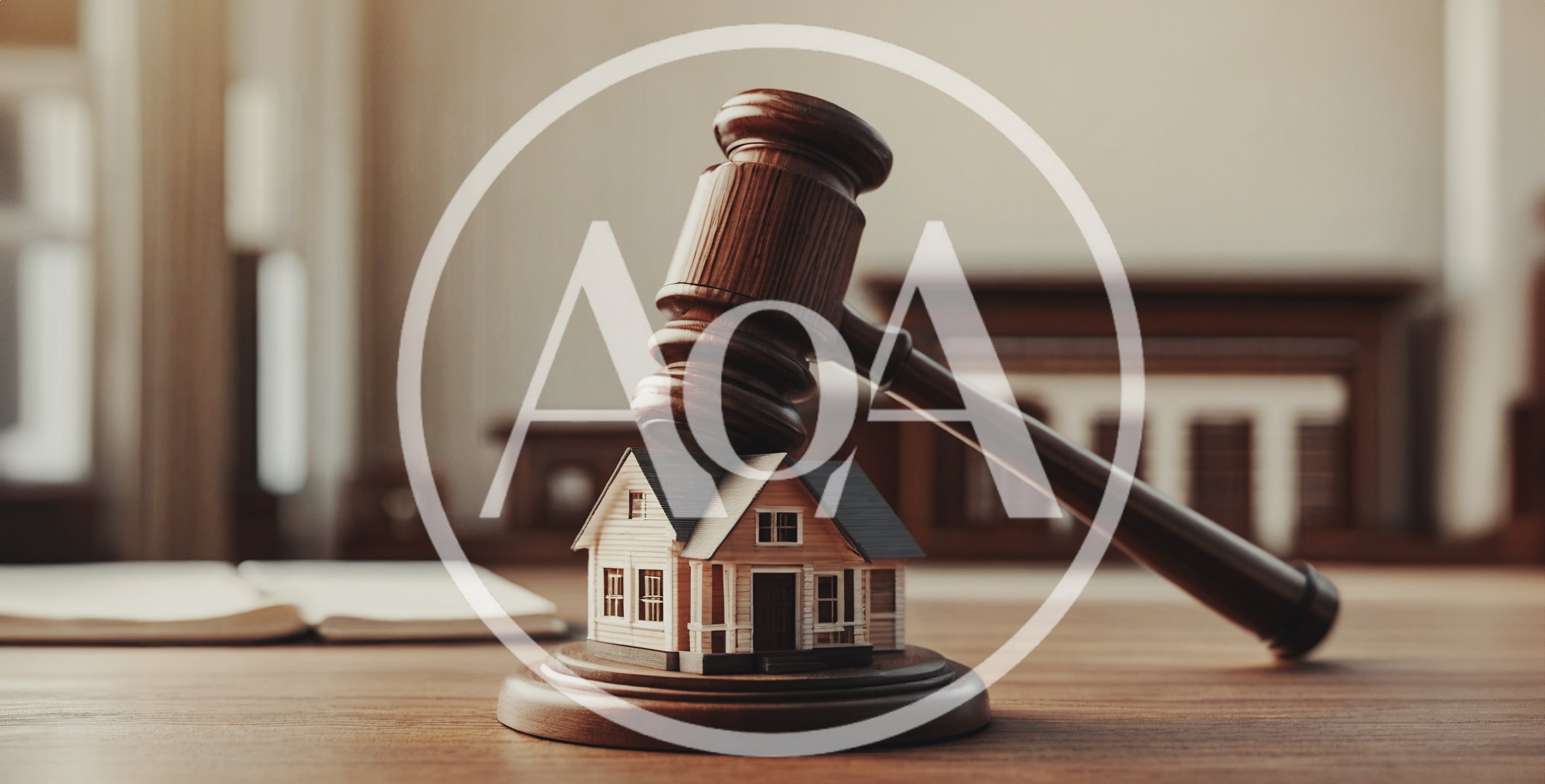 Wooden Gavel Resting On A Miniature House Model