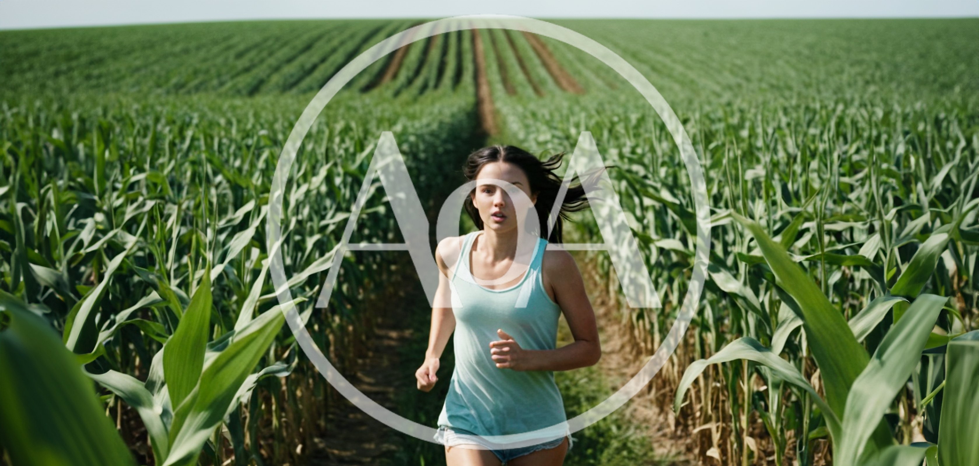 Young Woman Running Through A Cornfield