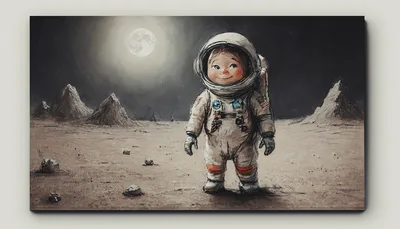 Cute Child Astronaut Standing On The Moon Surface