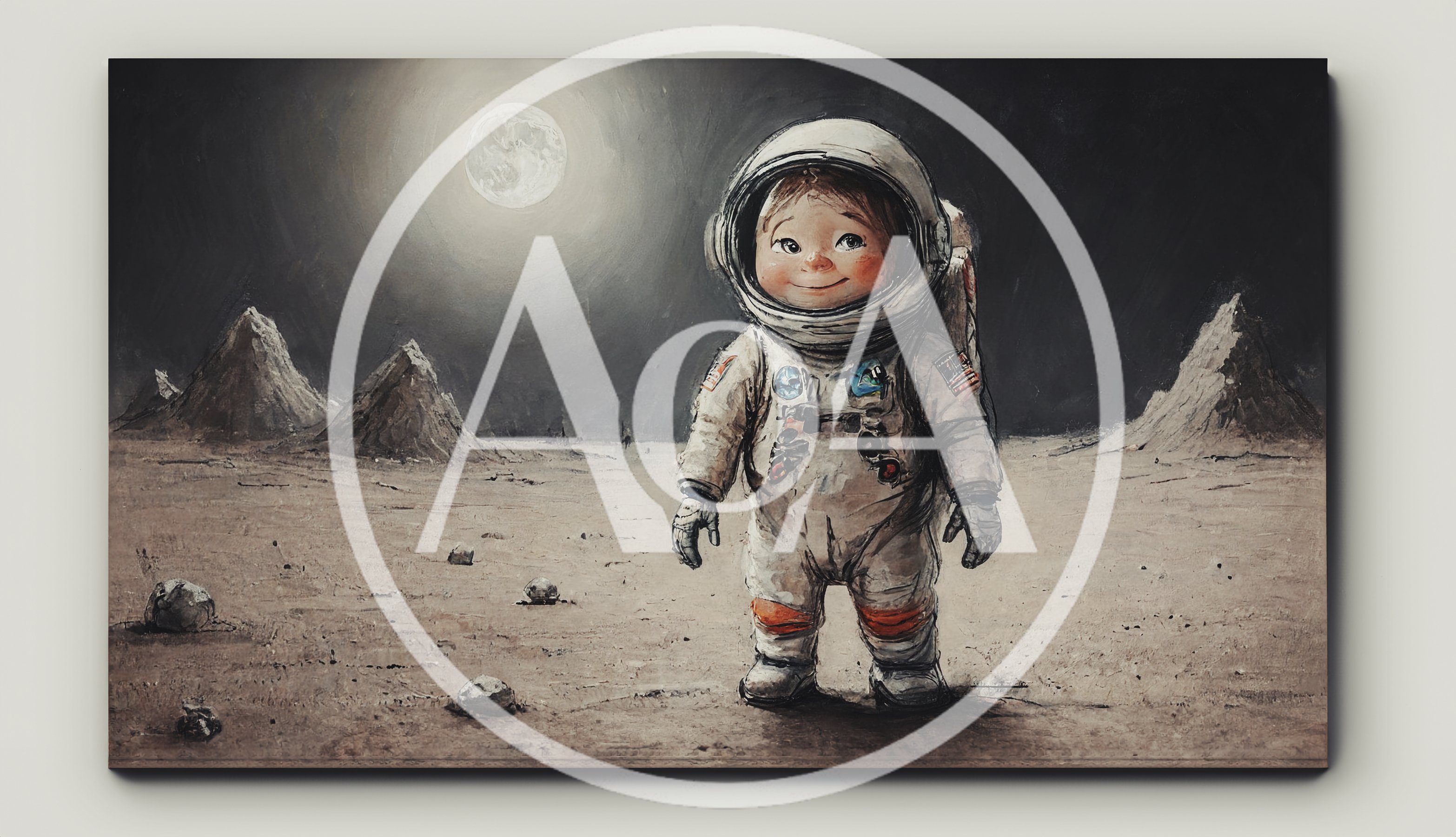 Cute Child Astronaut Standing On The Moon Surface