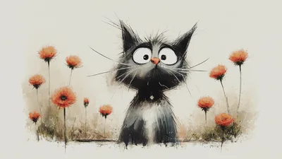 Whimsical Illustration Of A Wide Eyed Black Cat
