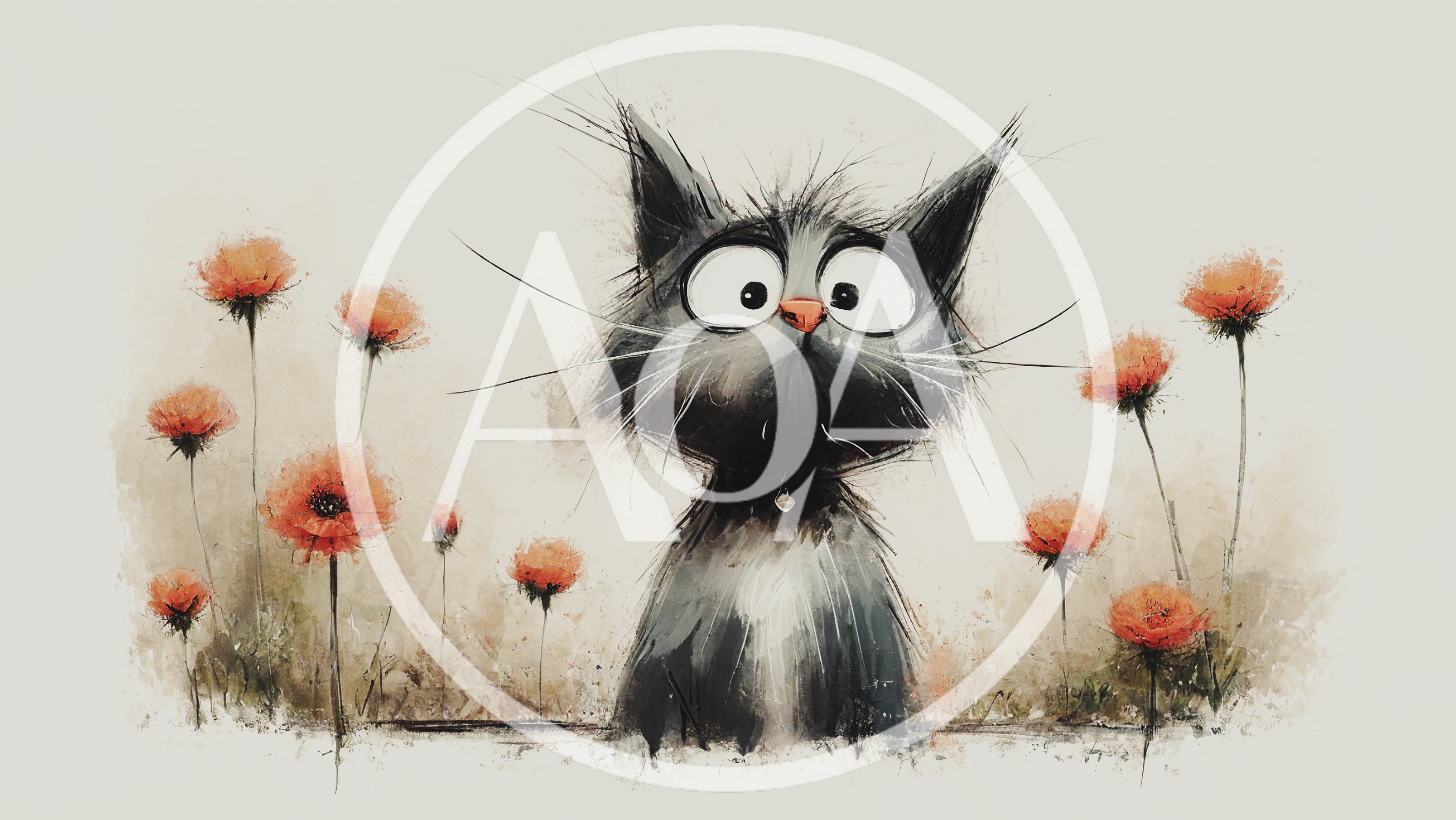 Whimsical Illustration Of A Wide Eyed Black Cat