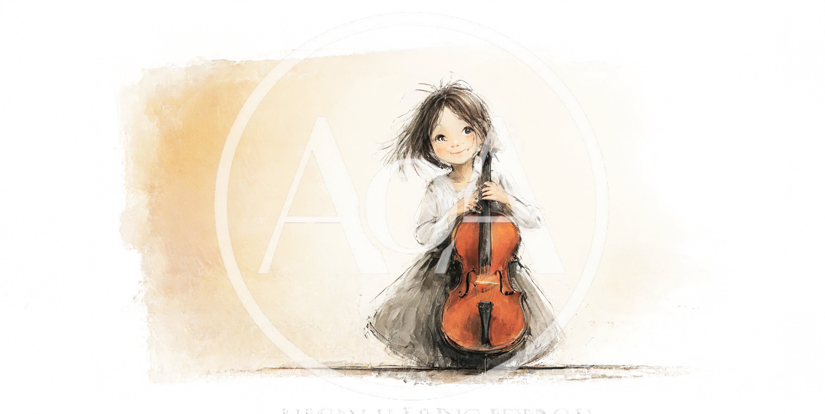 Young Girl Holding A Cello In Watercolor Style