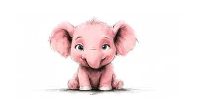 Cute Pink Elephant Illustration Sitting On White Background