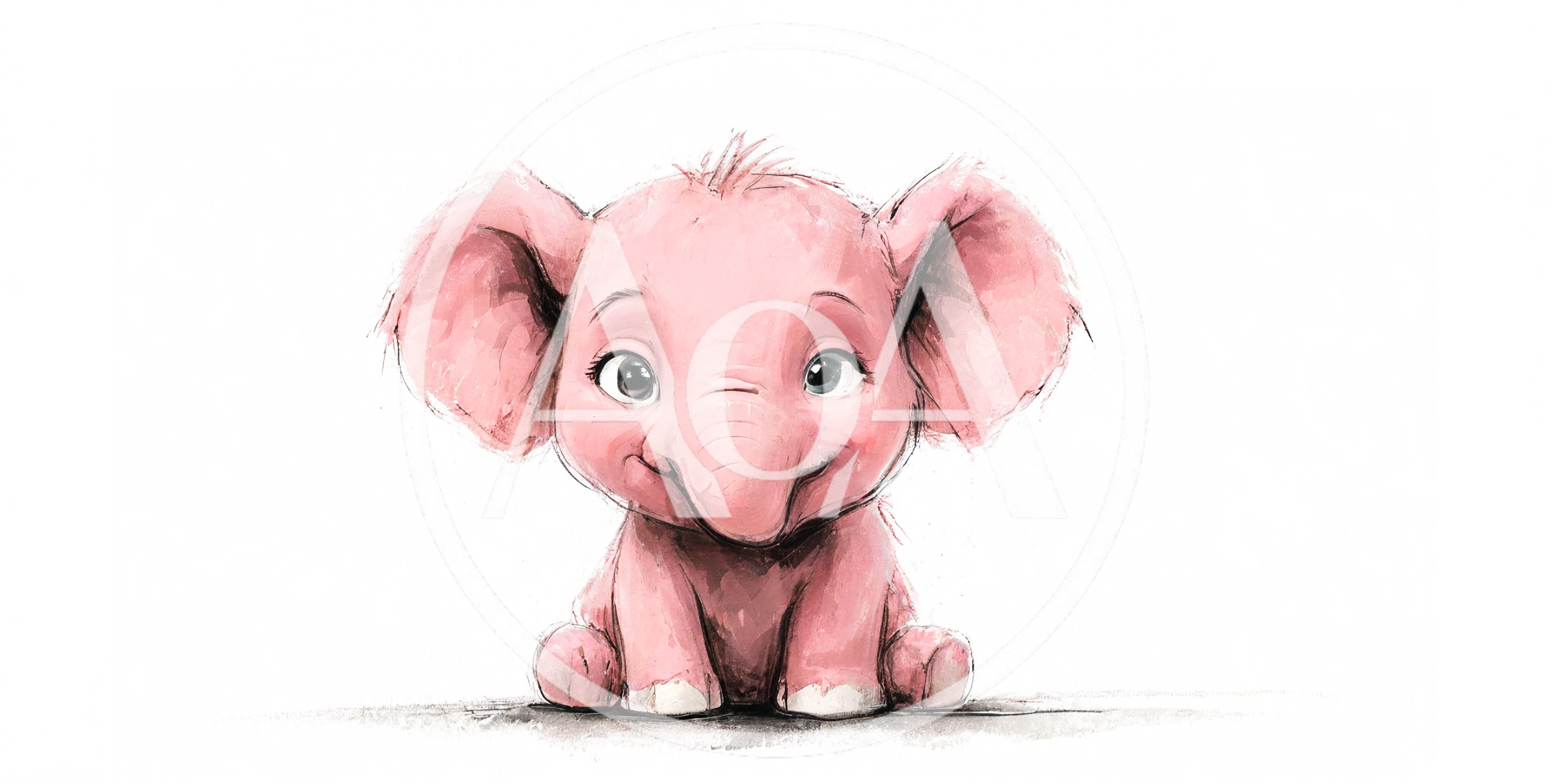 Cute Pink Elephant Illustration Sitting On White Background