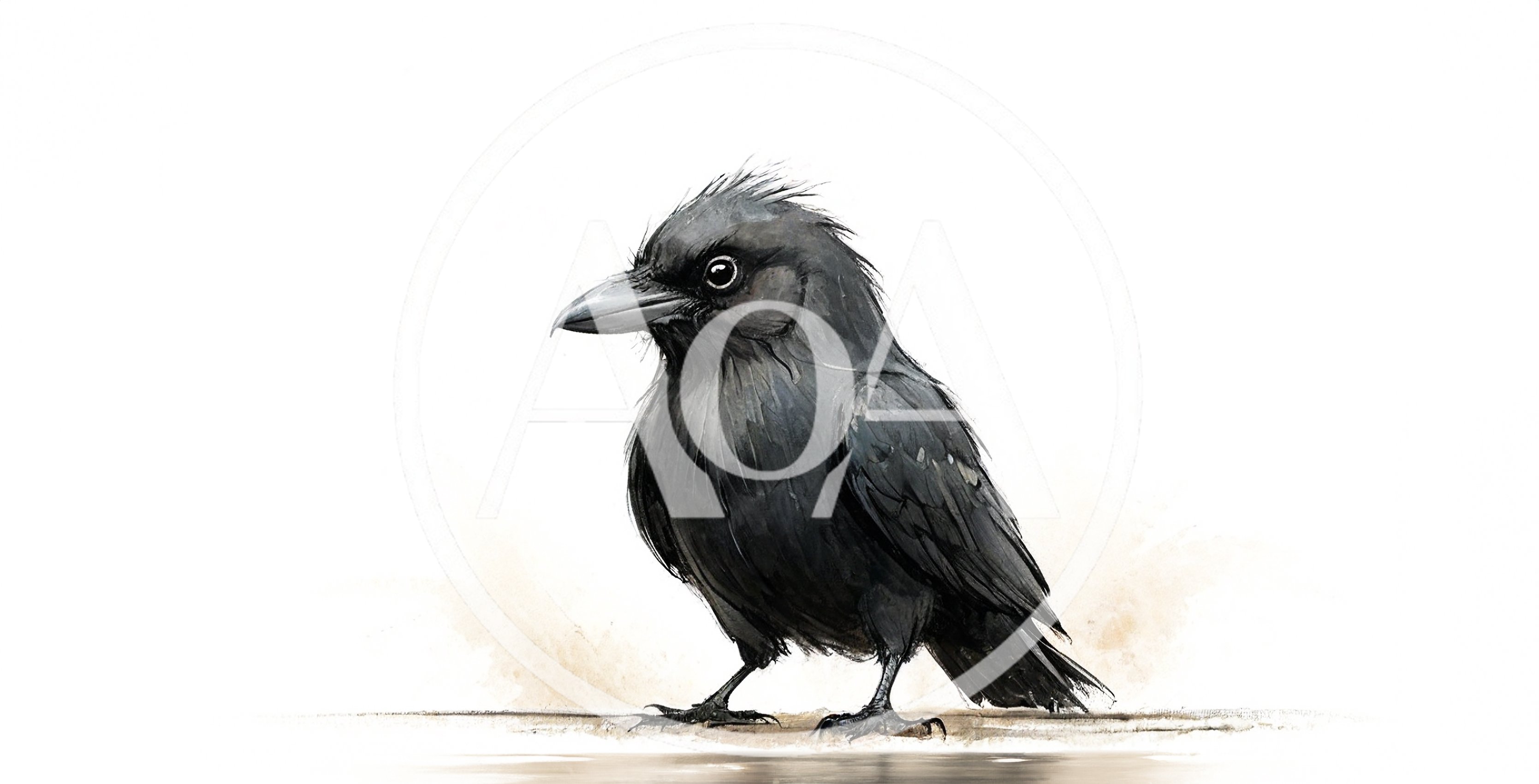 Digital Illustration Of A Small Black Crow