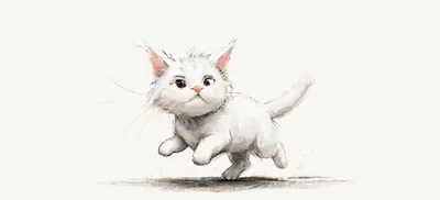 Cute White Kitten Running In Artistic Sketch Style