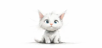 Cute White Kitten Illustration With Blue Eyes