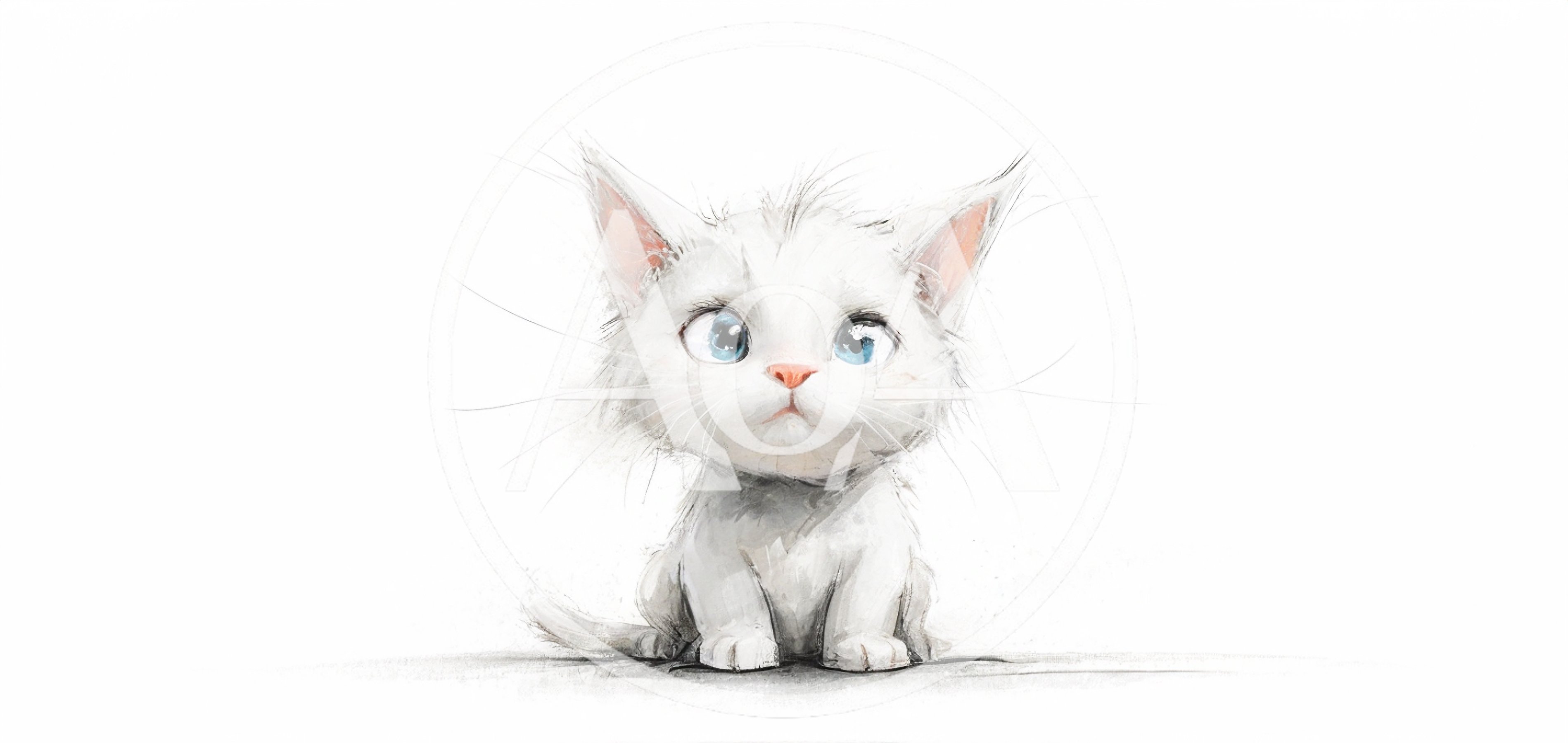 Cute White Kitten Illustration With Blue Eyes