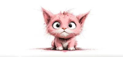 Cute Pink Cartoon Kitten Illustration