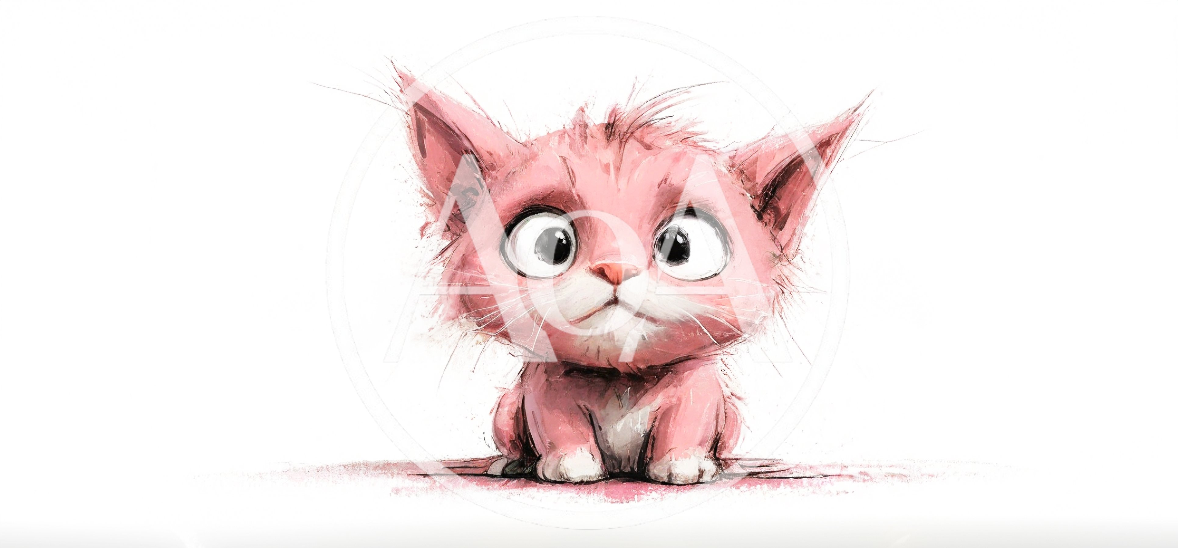Cute Pink Cartoon Kitten Illustration