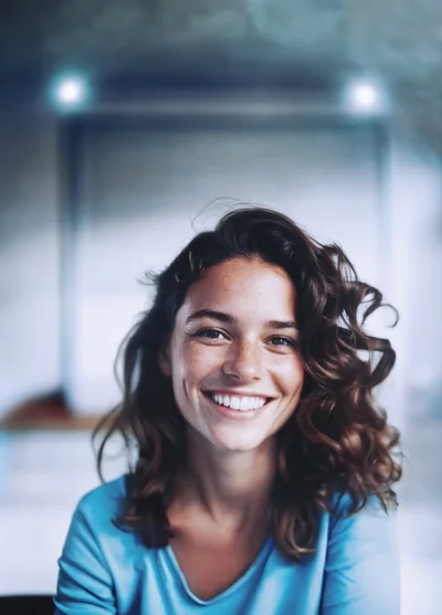Portrait Of A Smiling Young Woman With Curly Hair