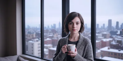 Young Woman Holding A Coffee Mug By A Window