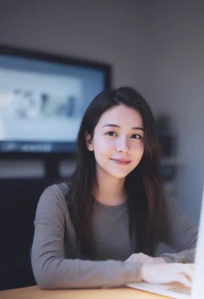 Young Asian Woman Working On Laptop In Office