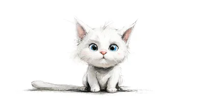 Cute White Kitten Illustration With Blue Eyes