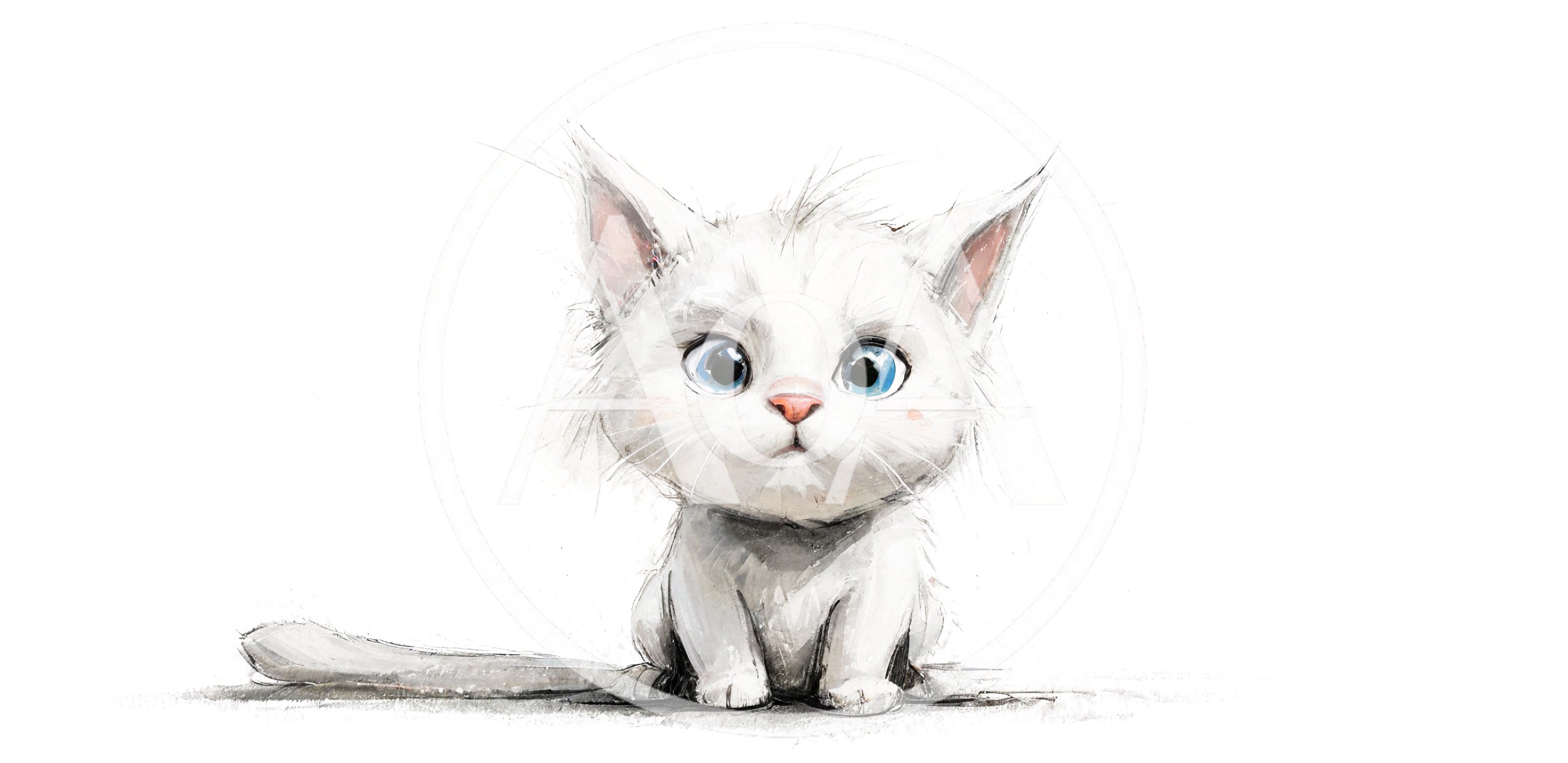 Cute White Kitten Illustration With Blue Eyes