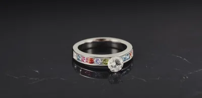 Diamond Engagement Ring With Multi Colored Gemstones