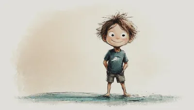 Whimsical Illustration Of A Young Boy Standing