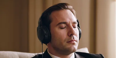 Businessman Listening To Music With Headphones
