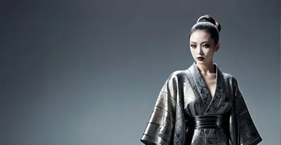 Portrait of a Woman in Futuristic Metallic Kimono