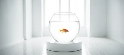 Goldfish Swimming Inside A Glass Bowl On A Pedestal