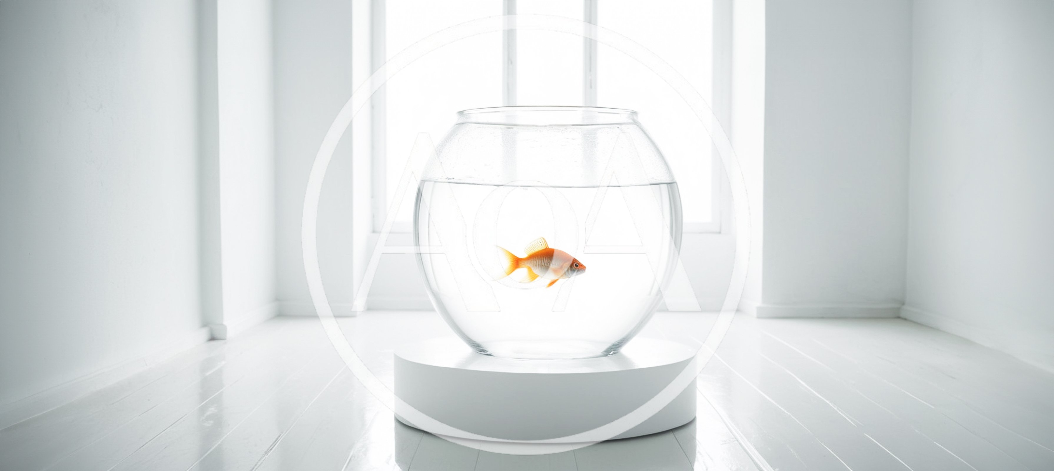 Goldfish Swimming Inside A Glass Bowl On A Pedestal