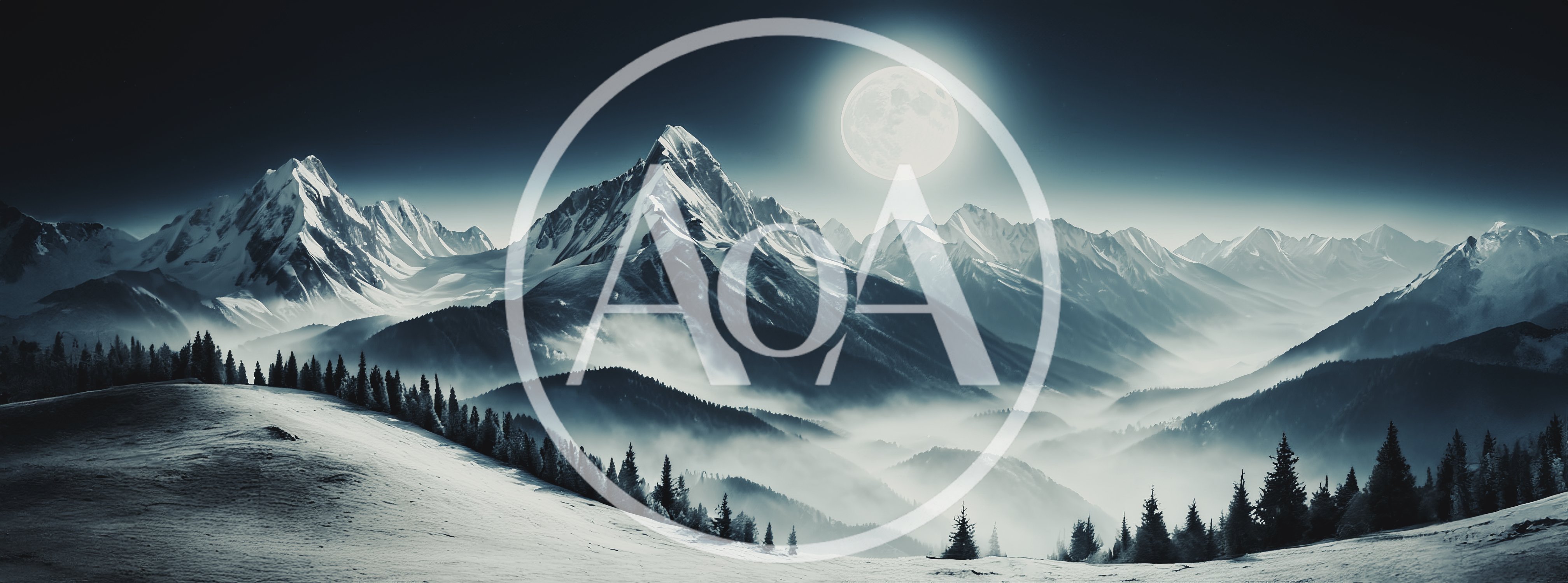 Snowy Mountain Range Under Full Moon